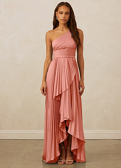 Christian Siriano Bridal for Azazie 1008 Bridesmaid Dresses Coral A-Line One Shoulder Stretch Satin Dress image1