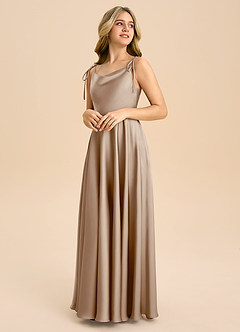 Azazie Popsy Junior A-Linie Schleifen Stretch-Satin Kleid Taupe image4