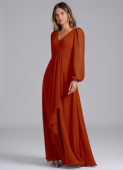 Azazie Omari Bridesmaid Dresses Paprika A-Line Long Sleeve Chiffon Dress image4