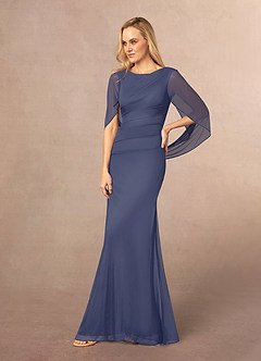 Azazie Belladonna Mother of the Bride Dresses Stormy Mermaid Scoop Pleated Mesh Dress image3