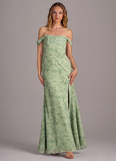 Azazie Saige Bridesmaid Dresses Green Fern Floral A-Line Off the Shoulder Chiffon Convertible Dress image4
