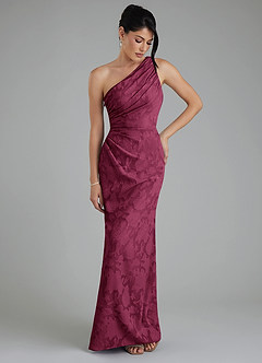 Azazie Akilah Bridesmaid Dresses Mulberry Mermaid One Shoulder Floral Burnout Dress image4