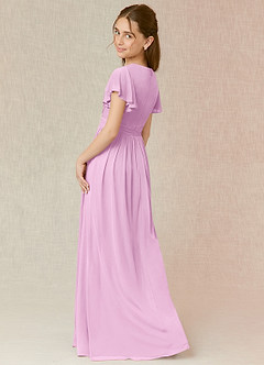 Azazie Mosley Junior Candy Pink A-Line Ruched Mesh Dress image2