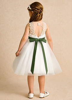 Azazie Lettie Flower Girl Dresses Ivory Olive Ball-Gown Lace Dress image2