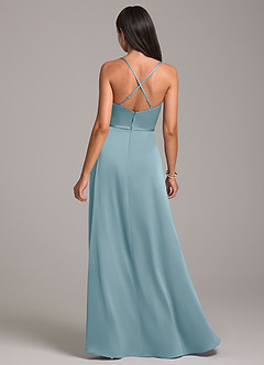 Azazie Naeem Robes de demoiselle d'honneur Robe Trapèze en Satin extensible Bleu Maussade image6