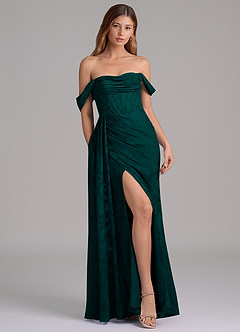 Azazie Amyra Brudtärnklänningar Klänning av Sjöjungfru i Blommig Utbrändhet Av axeln Tallgrön Konvertibel image3