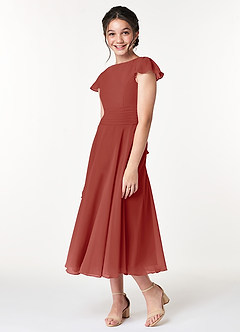Azazie Payton Junior Terracotta A-Line Bow Chiffon Dress image4