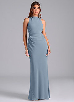 Azazie Evadne Bridesmaid Dresses Dusty Blue A-Line Pleated Chiffon Dress image3