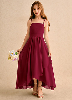 Azazie Twilight Dance Girls Formal Flower Girl Dresses Burgundy A-Line Pleated Chiffon Dress image4