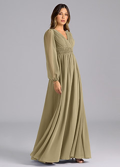 Azazie Palerma Brautjungfernkleider A-Linie Langarm Chiffon Kleid Moosgrün image5