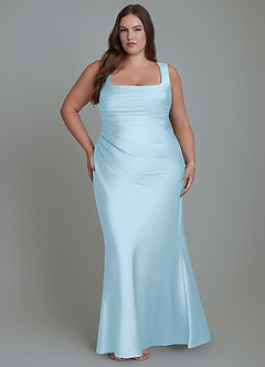 Azazie Agustina Rochii de domnișoară de onoare Sirenă Corset Satin elastic Lungime până la podea Rochie image7