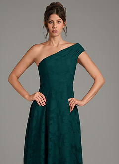 Azazie Melanie Bridesmaid Dresses Pine A-Line One Shoulder Floral Burnout Dress image5