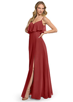 Azazie Jean Bridesmaid Dresses Rust A-Line Chiffon Convertible Dress image3