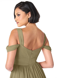 Azazie Lianne Bridesmaid Dresses Moss Green A-Line Off the Shoulder Chiffon Dress image9