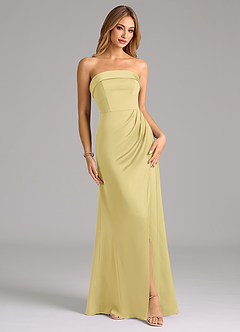 Azazie Aretha Brautjungfernkleider Wandelbar A-Linie Schulterfrei Stretch-Satin Kleid Zitronensorbet image1