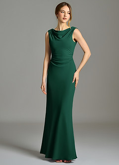 Azazie Kieryn Bridesmaid Dresses Emerald Mermaid Pleated Chiffon Dress image1