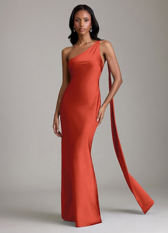 Azazie Galinda Suknie dla druhen Syrena Jedno ramię Satyna elastyczna Do ziemi Sukienka image4