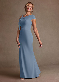 Azazie Rachael Mother of the Bride Dresses Dusty Blue Sheath Off the Shoulder Stretch Crepe Dress image4