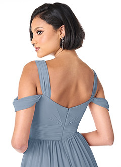 Azazie Lianne Bridesmaid Dresses Dusty Blue A-Line Off the Shoulder Chiffon Dress image6