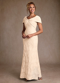 Azazie Amallia Moeder van de bruid jurken Zeemeermin Jurk van Bloemenjacquard Off the Shoulder Crème Jacquard image3