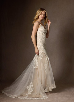 Azazie Poppy Wedding Dresses Diamond White Nude Mermaid Sequins Tulle Dress image8