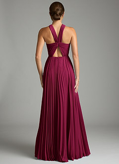 Azazie Afra At-home Try On Dresses Burgundy A-Line Pleated Chiffon Dress image2
