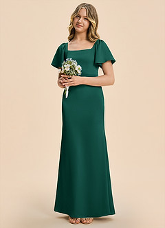 Azazie Chace Junior Emerald Sheath Stretch Satin Dress image3