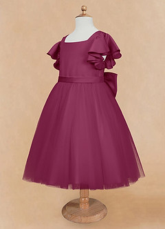 Azazie Kaeya Flower Girl Dresses Mulberry A-Line Bow Tulle Dress image7
