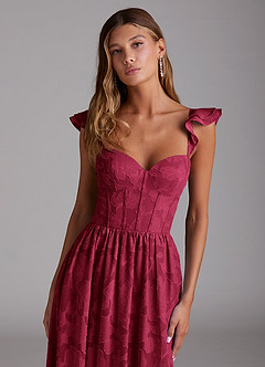 Azazie Denisse Abiti da Damigella Abito A-Line in Burnout Floreale Increspato Borgogna image9