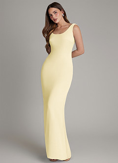 Azazie Hadley Essayer des robes à la maison Robe Sirène en Mousseline de soie Plissée Sorbet Citron image4