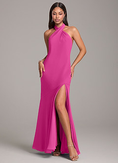 Azazie Lorena Bridesmaid Dresses Fuchsia Mermaid Pleated Chiffon Dress image3