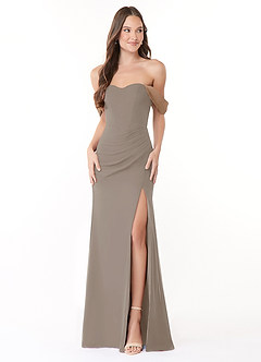 Azazie Lynnie Bridesmaid Dresses Taupe Mermaid Off the Shoulder Chiffon Convertible Dress image1