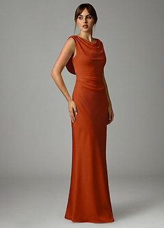 Azazie Kieryn Bridesmaid Dresses Burnt Orange Mermaid Pleated Stretch Satin Dress image4