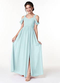 Azazie Lianne Junior Sea Glass A-Line Off the Shoulder Chiffon Dress image1