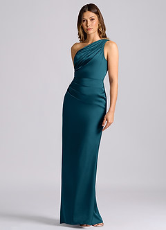 Azazie Akilah Brudtärnklänningar Klä av Sjöjungfru i Stretch Satin Ena axeln Bläckblå image6