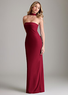 Azazie Lusinda Vestidos de damas de honor Vestido de Borgoña de Gasa de Corte Sirena Convertible con Vestidos sin tirantes image7