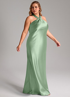 Azazie Doretta Bridesmaid Dresses Matcha Mermaid Bow Metallic Satin Dress image10