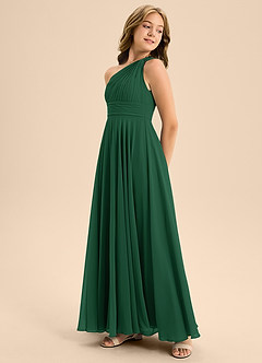 Azazie Charlize Junior Dark Green A-Line Pleated Chiffon Dress image4