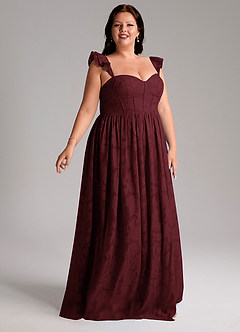 Azazie Denisse Bridesmaid Dresses Cabernet A-Line Ruched Floral Burnout Dress image10