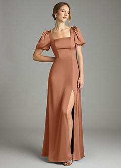 Azazie Fyona Vestidos de damas de honor Vestido de Bronceador de Satén Elástico de Corte en A con Plisado image9