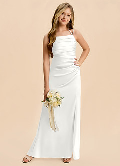 Azazie Nova Junior White A-Line Pleated Stretch Satin Dress image5