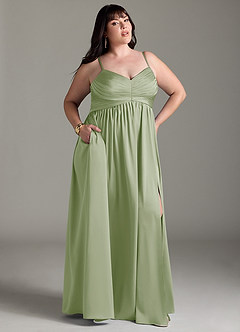 Azazie Alia Robes de demoiselle d'honneur Robe Trapèze en Satin extensible Plissée Vert Sauge image11