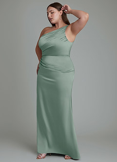 Azazie Akilah Bridesmaid Dresses Silver Sage Mermaid One Shoulder Stretch Satin Dress image12
