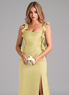 Azazie Jessamine Bridesmaid Dresses Lemon Sorbet A-Line Corset Stretch Satin Dress image7