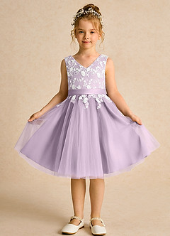 Azazie Butterfly Flower Girl Dresses Frosted Lilac A-Line Lace Dress image2