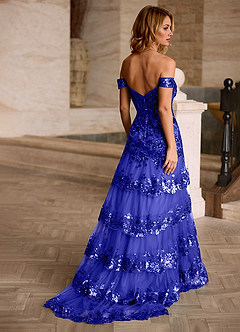 Jenna Azul Vestido de sirena con volantes y purpurina para baile de graduación image5