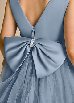 Azazie Pear Abiti da Ragazza di Fiori Abito Principessa in Tulle Fiocco Blu Polveroso image6