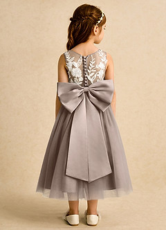 Azazie Sundae Flower Girl Dresses Taupe Ball-Gown Lace Dress image2