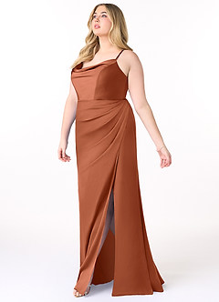 Azazie Marzia Bridesmaid Dresses Cedar Rose Sheath Cowl Pleated Stretch Satin Dress image9