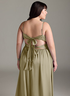 Azazie Zeya Robes de demoiselle d'honneur Robe Trapèze en Satin extensible Plissée Vert Mousse image15